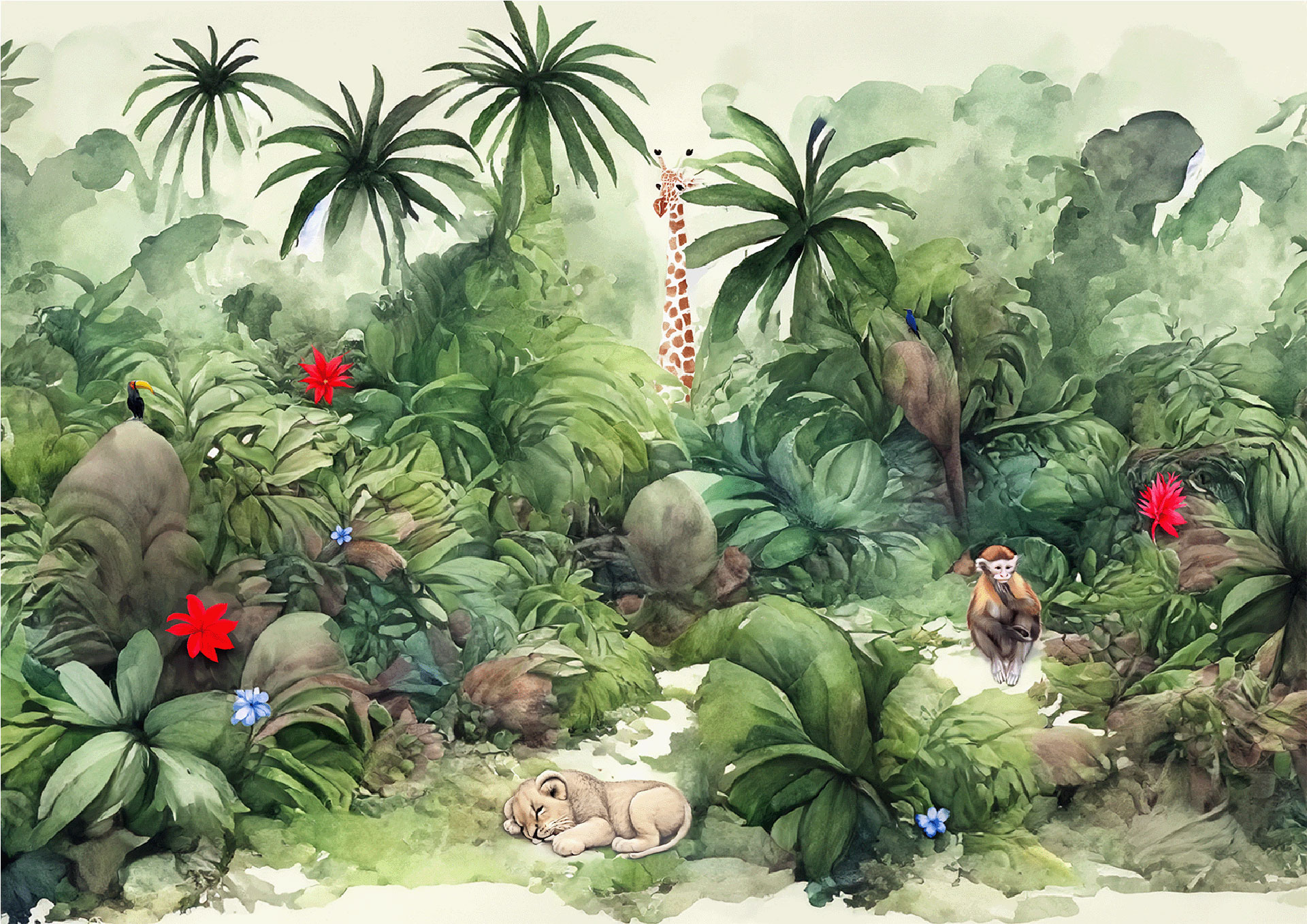 Jungle fleurie animaux