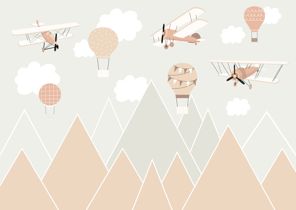 Avions montagnes et Montgolfière jaune