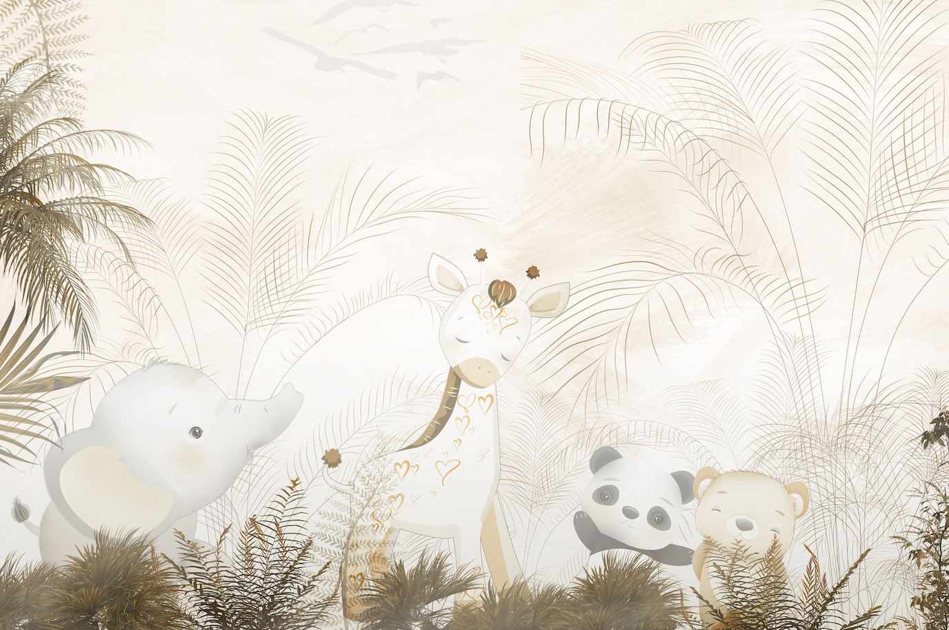 Panda, ours, éléphant et girafe enfant